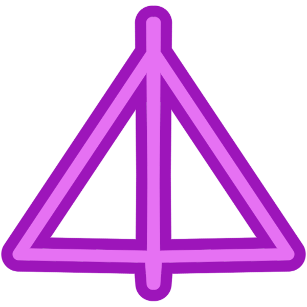  a glyph for the letter A in two toned magenta. It is a triangle with a line drawn through it vertically.